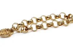 9ct Yellow Gold Belcher Link Etched Bracelet with Heart Padlock Clasp