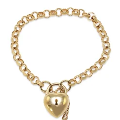 9ct Yellow Gold Belcher Link Bracelet with Puff Padlock Clasp
