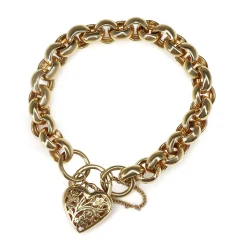 9ct Yellow Gold Belcher Link Bracelet with Filigree Padlock Clasp