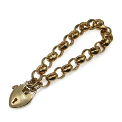 9ct Yellow Gold Belcher Link Bracelet with Heart Padlock Clasp