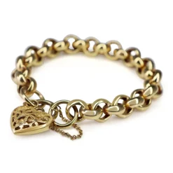 9ct Yellow Gold Belcher Link Bracelet with Filigree Padlock Clasp