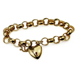9ct Yellow Gold Belcher Link Bracelet with Heart Padlock Clasp