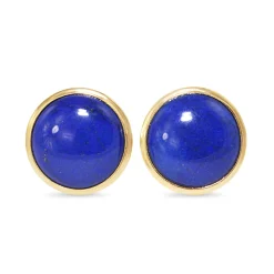 14ct Yellow Gold Bezel Round Lapis Lazuli Stud Earrings