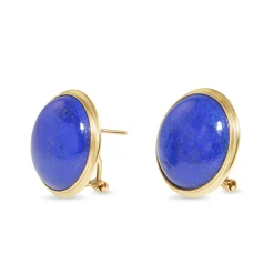 14ct Yellow Gold Bezel Round Lapis Lazuli Stud Earrings