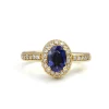 14ct Yellow Gold Blue and White Sapphire Halo Ring