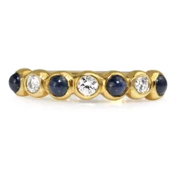 18ct Yellow Gold Cabochon Sapphire and Diamond Band