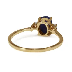 14ct Yellow Gold Cabochon Star Sapphire and Single Cut Diamond 3 Stone Ring