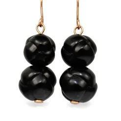 9ct Yellow Gold Carved Jet Earrings
