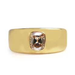 18ct Yellow Gold Champagne Old Mine Cut Diamond Wide Band Ring