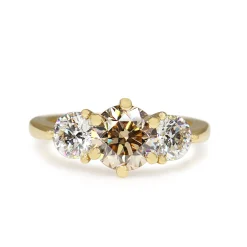 18ct Yellow Gold Champagne Diamond 3 Stone Ring