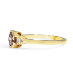 18ct Yellow Gold Champagne Octogon Step Cut Diamond Ring