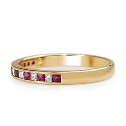 9ct Yellow Gold Channel Set Ruby and Diamond Ring