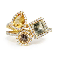 18ct Yellow Gold Citrine, Tanzanite, Green Amethyst and Diamond Ring