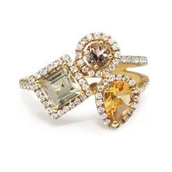 18ct Yellow Gold Citrine, Tanzanite, Green Amethyst and Diamond Ring