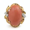 14ct Yellow Gold Coral and Diamond Cocktail Ring