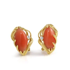 14ct Yellow Gold Coral and Diamond Earrings