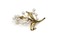 14ct Yellow Gold Cultured Pearl Brooch