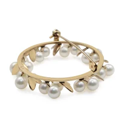 14ct Yellow Gold Cultured Pearl Wreath Brooch