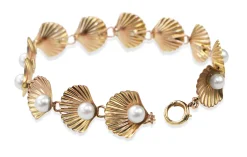 14ct Yellow Gold Cultured Pearl Shell Bracelet