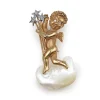 14ct Yellow Gold Cupid / Angel Pearl and Diamond Brooch