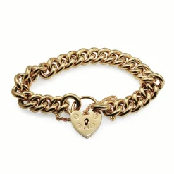 9ct Yellow Gold Curb Link Bracelet with Heart Padlock