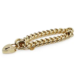 9ct Yellow Gold Curb Link Bracelet with Heart Padlock