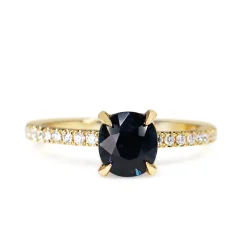 18ct Yellow Gold Cushion Sapphire and Diamond Solitaire Ring
