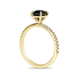 18ct Yellow Gold Cushion Sapphire and Diamond Solitaire Ring