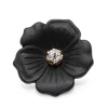 18ct Yellow Gold Deco Onyx and Old Cut Diamond Flower Brooch