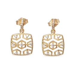 9ct Yellow Gold Deco Style Diamond Filigree Earrings