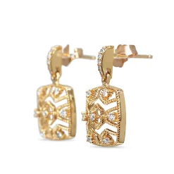 9ct Yellow Gold Deco Style Diamond Filigree Earrings