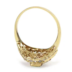 14ct Yellow Gold Deco Style Emerald, Ruby and Rose Cut Diamond Ring