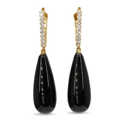 18ct Yellow Gold Diamond and Onyx Drop Earrings