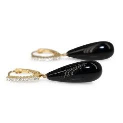 18ct Yellow Gold Diamond and Onyx Drop Earrings