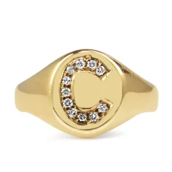 9ct Yellow Gold Diamond 'C' Signet Ring