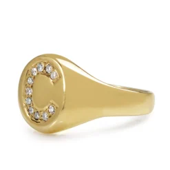 9ct Yellow Gold Diamond 'C' Signet Ring