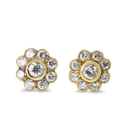 18ct Yellow Gold Diamond Daisy Stud Earrings