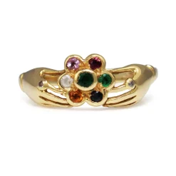 9ct Yellow Gold Diamond, Emerald, Amethyst, Sapphire and Topaz 'Dearest' Ring