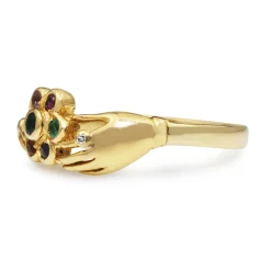 9ct Yellow Gold Diamond, Emerald, Amethyst, Sapphire and Topaz 'Dearest' Ring