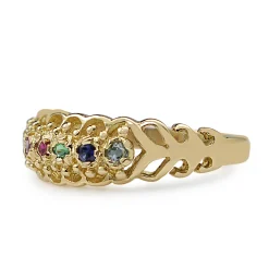 18ct Yellow Gold Diamond, Emerald, Amethyst, Ruby, Sapphire and Topaz 'Dearest' Ring