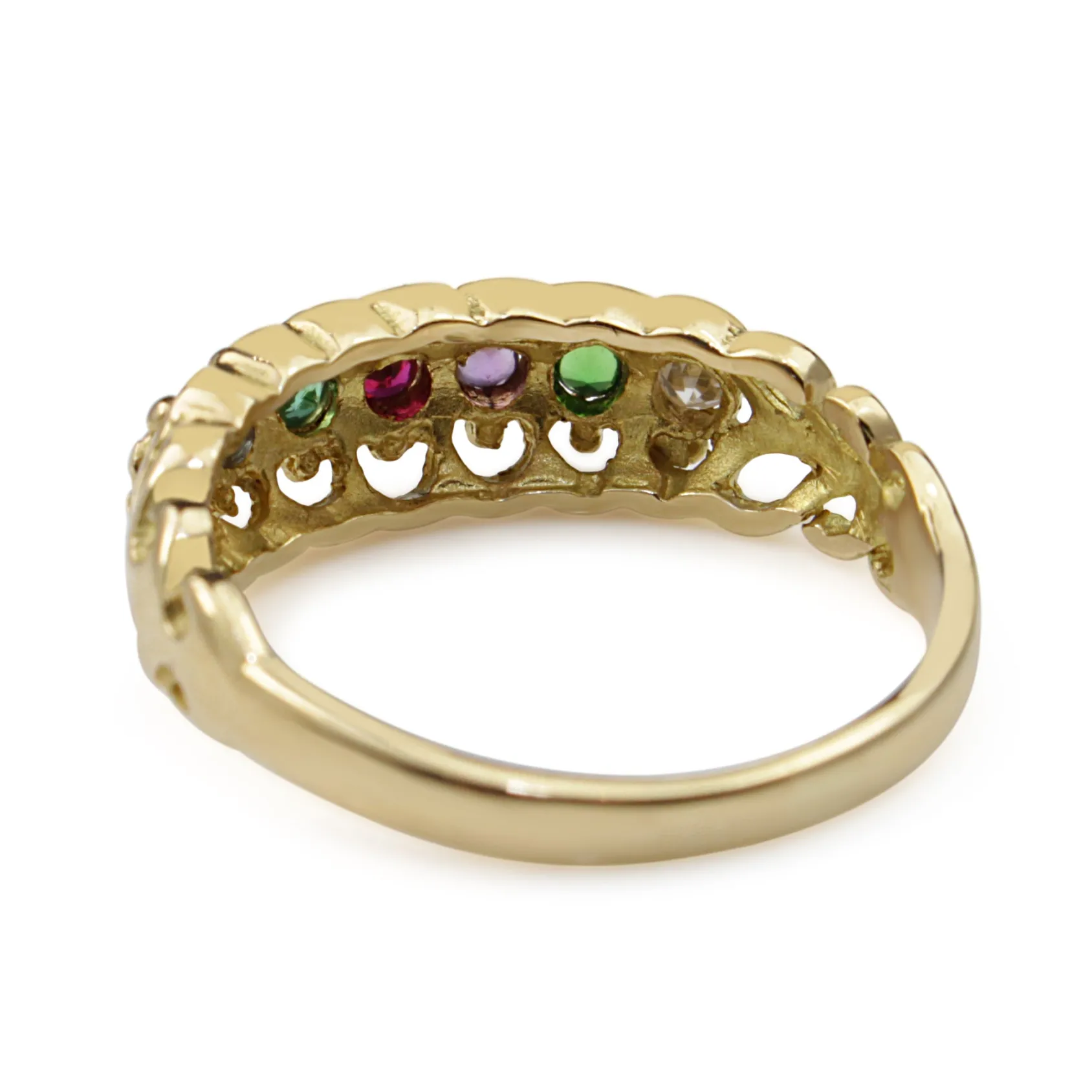 18ct Yellow Gold Diamond, Emerald, Amethyst, Ruby, Sapphire and Topaz 'Dearest' Ring