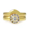 18ct Yellow Gold Diamond Halo Ring With Matching Wedding Band - Ring Set