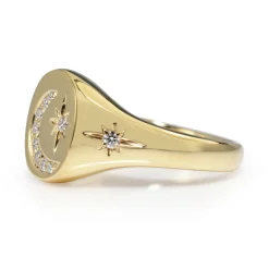 9ct Yellow Gold Diamond Moon and Stars Signet Ring