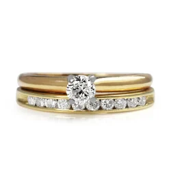 14ct Yellow Gold Diamond Solitaire and Wedding Band Ring Set