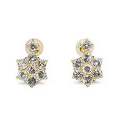 18ct Yellow Gold Drop Diamond Cluster Earrings
