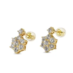 18ct Yellow Gold Drop Diamond Cluster Earrings