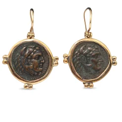 14ct Yellow Gold Earrings with Antique Base Metal Coins