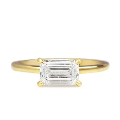 18ct Yellow Gold East West Emerald Cut 1.00ct Diamond Solitaire Ring