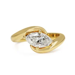 18ct Yellow Gold East West Marquise Diamond Twist Solitaire Ring