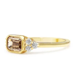 18ct Yellow Gold East West Champagne Diamond Ring